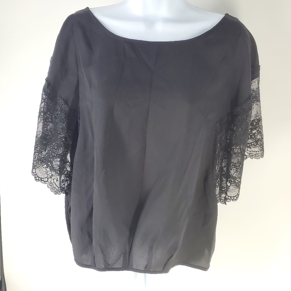 Victoria's Secret Polyester Flutter Lace Sleeve Black Blouse Top NEW Size Small
